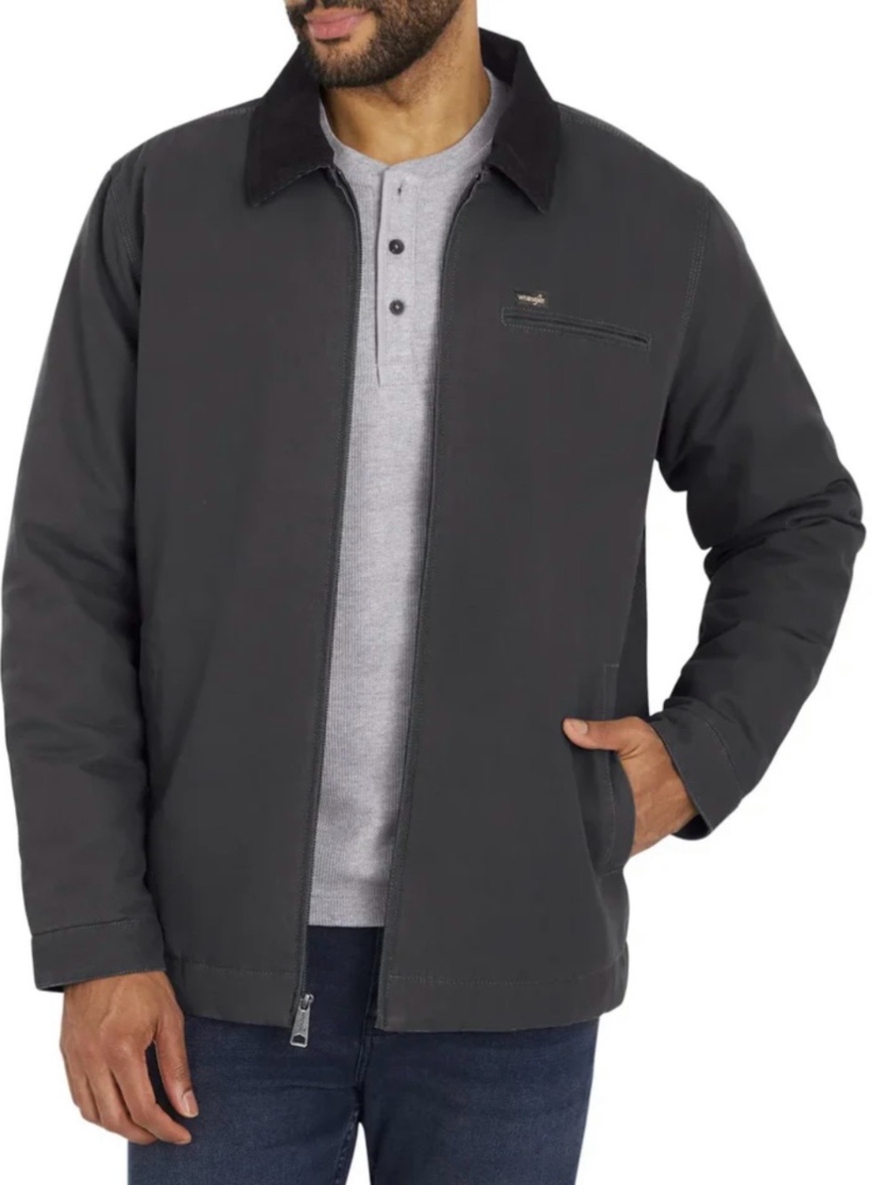 Wrangler Charcoal Gray Military-Style Zip Jacket